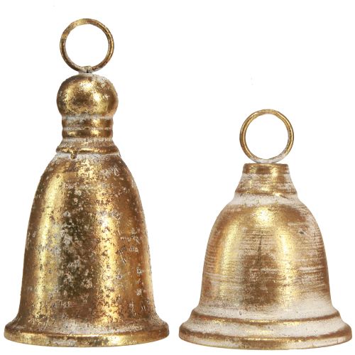Floristik24 Campana natalizia dorata aspetto antico H13/18 cm 2 pezzi