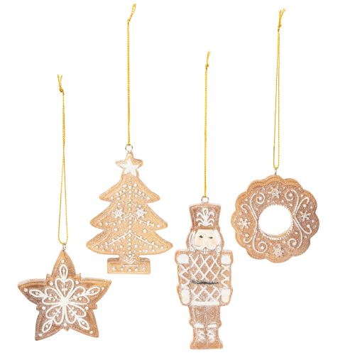 Decorazioni natalizie, pan di zenzero, effetto glassa, schiaccianoci, stella, albero, ghirlanda, 6 cm, 4 pezzi