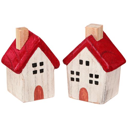 Casa di Natale in legno decorazione natalizia bianco rosso 7cm 6 pezzi