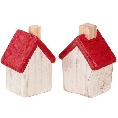 Prodotto Casa di Natale in legno decorazione natalizia bianco rosso 7cm 6 pezzi