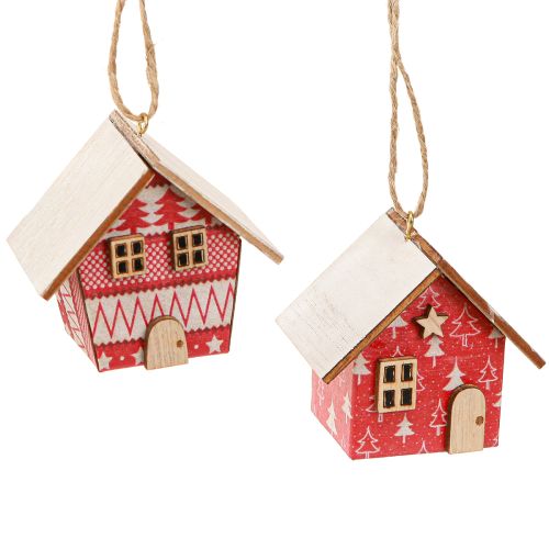 Prodotto Casette natalizie da appendere in carta e legno rosse 5,5 cm 6 pezzi
