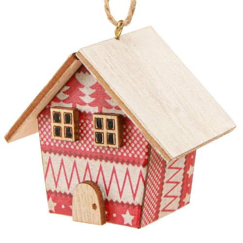 Prodotto Casette natalizie da appendere in carta e legno rosse 5,5 cm 6 pezzi