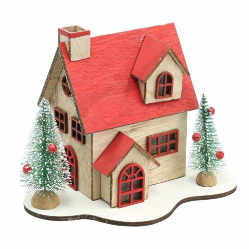 Floristik24 Casa di Natale con illuminazione a LED naturale, legno rosso 20 × 15 × 15 cm