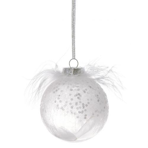 Palla di natale con piuma bianca Ø7,5cm 6 pezzi