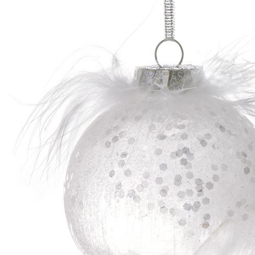 Floristik24 Palla di natale con piuma bianca Ø7,5cm 6 pezzi
