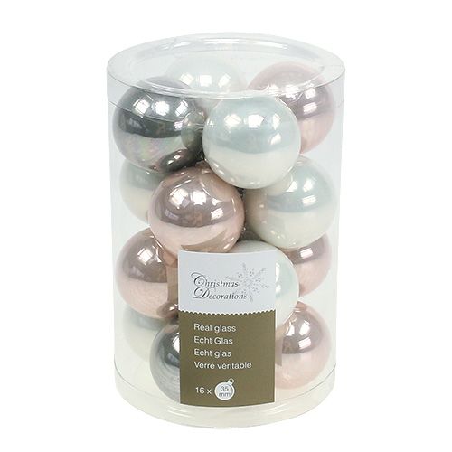 Floristik24 Palla di Natale in vetro Ø3,5 cm rosa, grigio, crema 16 pz