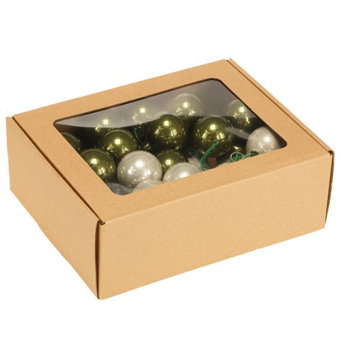 Prodotto Pallina di Natale in vetro a specchio con bacche color oliva argento Ø40mm 32 pezzi