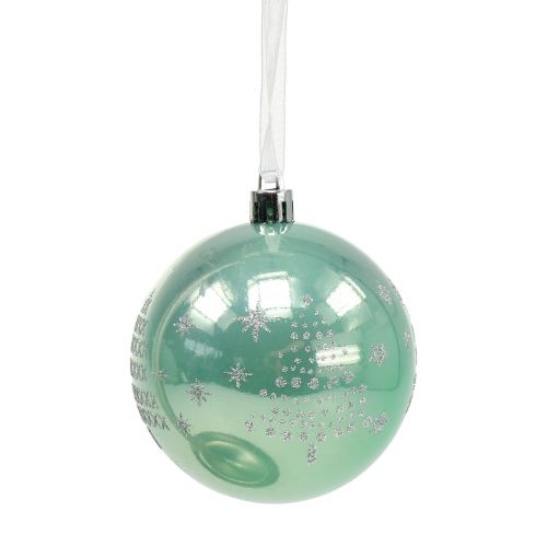 Palla di natale con glitter eucalipto Ø8cm 6 pezzi
