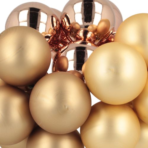 Prodotto Pallina di Natale in vetro specchiato oro rosa con bacche Ø40mm 32 pezzi