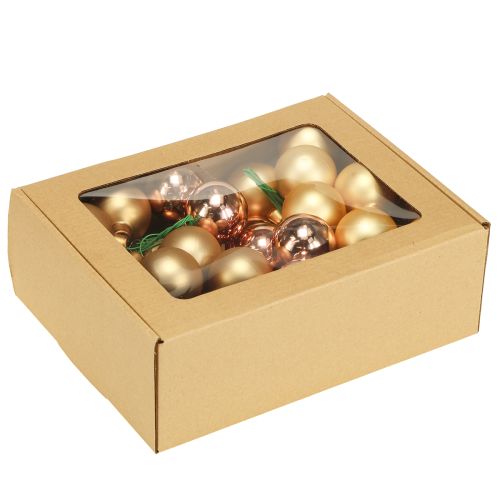 Prodotto Pallina di Natale in vetro specchiato oro rosa con bacche Ø40mm 32 pezzi