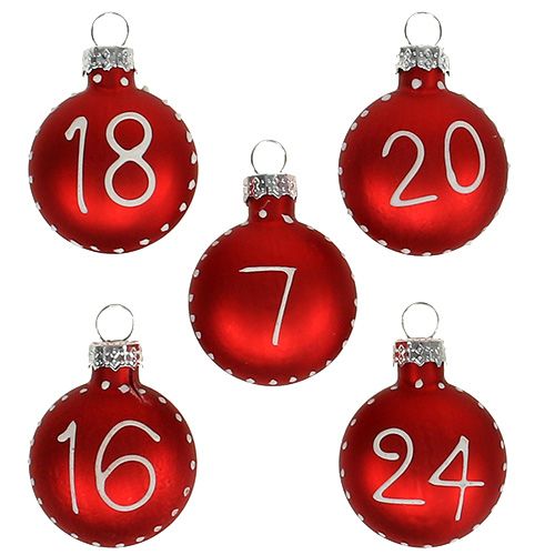 Floristik24 Palla di Natale Ø3,5cm con numeri rossa 24 pz