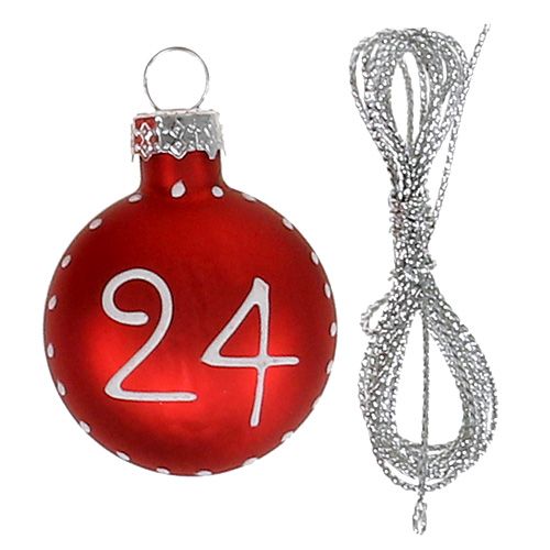 Floristik24 Palla di Natale Ø3,5cm con numeri rossa 24 pz