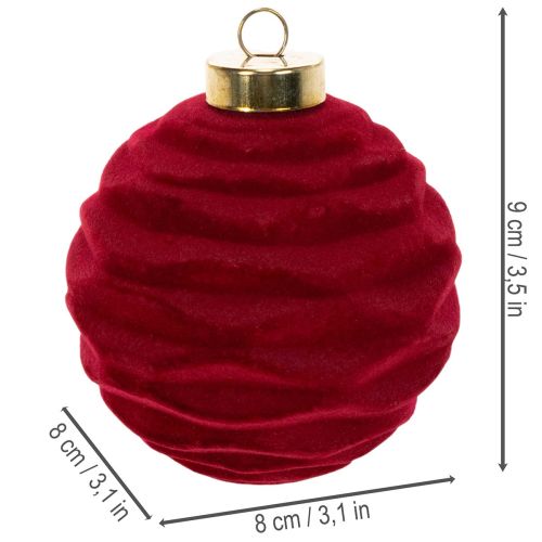 Palline di Natale, superficie vellutata, rosse, 8 cm, 12 pezzi | Floristik24.it