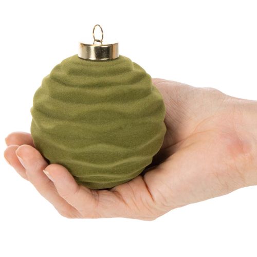 Palline per albero di Natale, effetto velluto, verdi, mix di texture, 8 cm, 12 pezzi. Palline di Natale, verde muschio floccato, palline di plastica, verde muschio floccato. Cordoncini di cotone inclusi per ogni pallina. | Floristik24.it