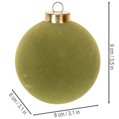 Palline per albero di Natale, effetto velluto, verdi, mix di texture, 8 cm, 12 pezzi. Palline di Natale, verde muschio floccato, palline di plastica, verde muschio floccato. Cordoncini di cotone inclusi per ogni pallina. | Floristik24.it