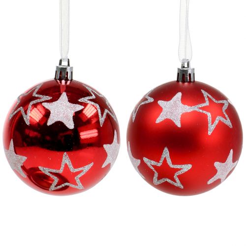 Floristik24 Palline di Natale con stelle rosse 2pz Ø8cm