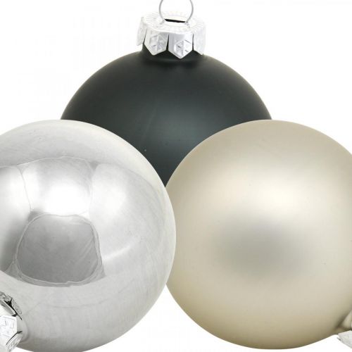 Prodotto Mini palla di Natale, mix di decorazioni per albero, decorazione dell&#39;Avvento nero/argento/madreperla H4,5cm Ø4cm vero vetro 24 pezzi