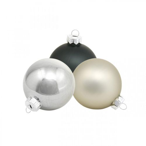 Prodotto Mini palla di Natale, mix di decorazioni per albero, decorazione dell&#39;Avvento nero/argento/madreperla H4,5cm Ø4cm vero vetro 24 pezzi