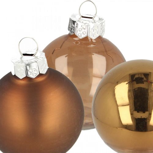 Floristik24 Palle di Natale, mix di decorazioni per l&#39;albero, mini palline per albero di Natale marroni H4,5 cm Ø4 cm vero vetro 24 pz