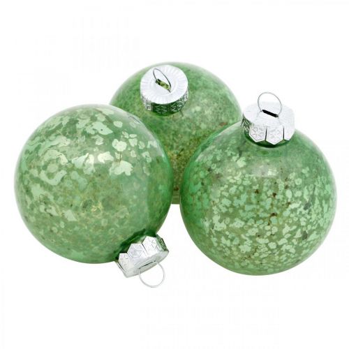 Floristik24 Palla di Natale, decorazioni per l&#39;albero, palla per albero di Natale verde marmorizzata H4.5cm Ø4cm vero vetro 24pz