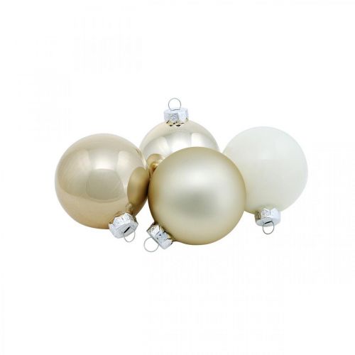 Floristik24 Mix di palline di Natale, decorazioni natalizie, mini decorazioni per alberi bianco / madreperla H4.5cm Ø4cm vero vetro 24pz