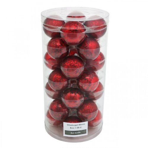 Prodotto Palla per albero, decorazione per albero di Natale, palla di vetro marmorizzata rossa H4.5cm Ø4cm vero vetro 24 pezzi