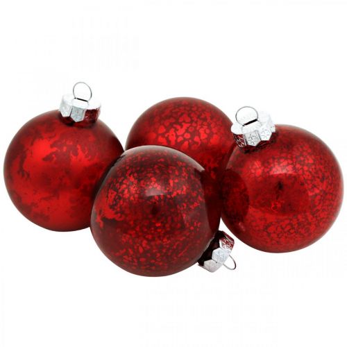 Palla per albero, decorazione per albero di Natale, palla di vetro marmorizzata rossa H4.5cm Ø4cm vero vetro 24 pezzi
