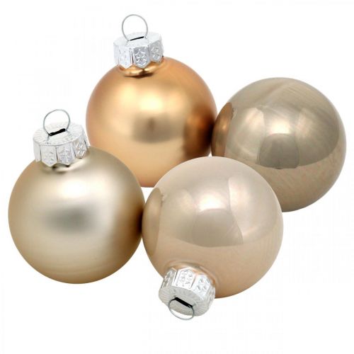 Floristik24 Mix di decorazioni per albero, palline di Natale, mini pendenti per albero dorato/marrone/madreperla/beige H4,5 cm Ø4 cm vero vetro 24 pz