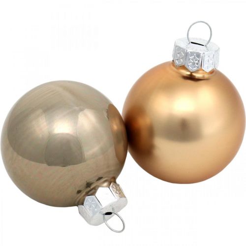Floristik24 Mix di decorazioni per albero, palline di Natale, mini pendenti per albero dorato/marrone/madreperla/beige H4,5 cm Ø4 cm vero vetro 24 pz