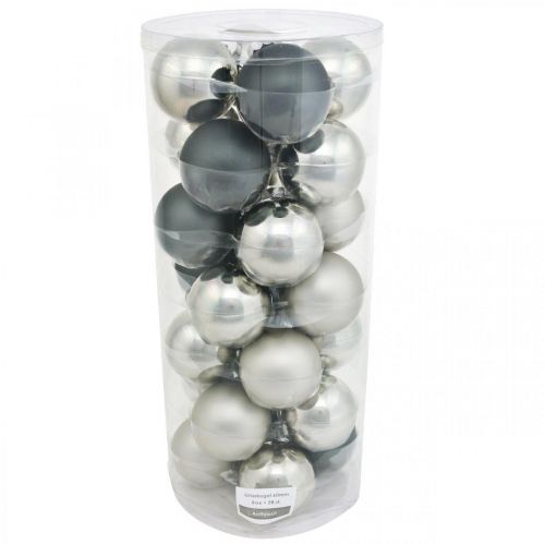 Prodotto Palla di Natale, ciondolo per albero di Natale, decorazione per albero nero/argento/madreperla H6,5cm Ø6cm vero vetro 24 pz