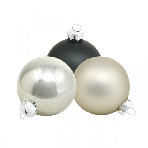 Floristik24 Palla di Natale, ciondolo per albero di Natale, decorazione per albero nero/argento/madreperla H6,5cm Ø6cm vero vetro 24 pz
