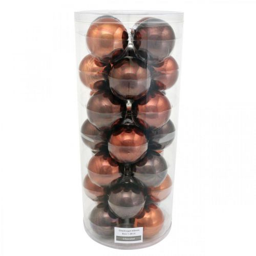Floristik24 Palle dell'albero di Natale, decorazioni per l'albero, palla di Natale marrone H6,5 cm Ø6 cm vero vetro 24 pz