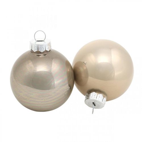 Palla per albero di Natale, decorazione per albero, palla di Natale beige/madreperla H6,5cm Ø6cm vero vetro 24 pezzi