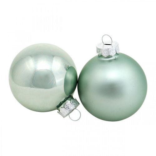 Floristik24 Palla di Natale, decorazione dell&#39;albero, palla dell&#39;albero di Natale verde menta H6,5cm Ø6cm vero vetro 24 pz