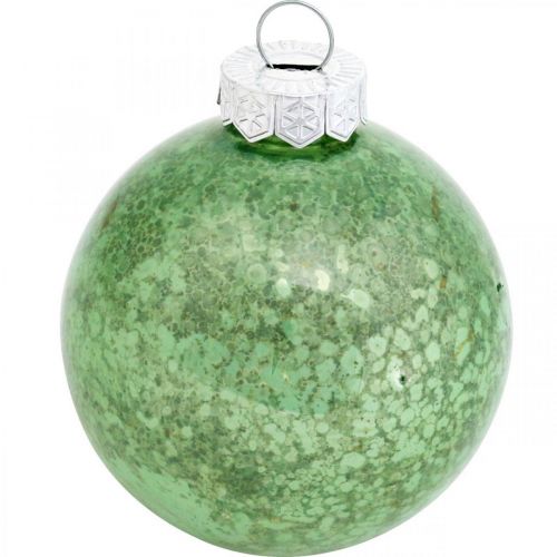 Prodotto Palla di Natale, decorazioni per l&#39;albero, palla per albero di Natale verde marmorizzata H4.5cm Ø4cm vero vetro 24pz