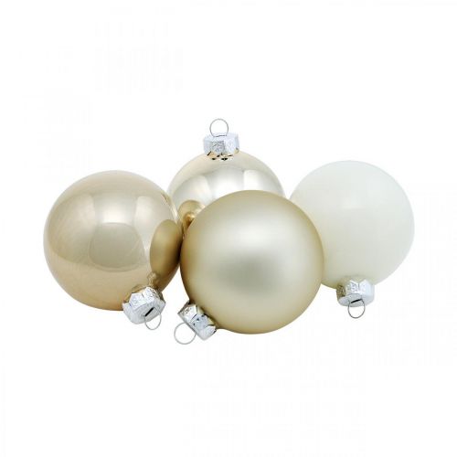 Prodotto Palla di Natale, decorazioni per l&#39;albero di Natale, palla di vetro bianca / madreperla H6.5cm Ø6cm vero vetro 24pz