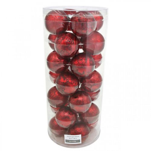 Prodotto Palla per albero di Natale, ciondolo per albero, palla di Natale marmorizzata rossa H6,5cm Ø6cm vero vetro 24 pz