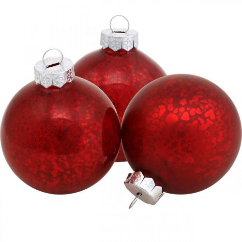 Floristik24 Palla per albero di Natale, ciondolo per albero, palla di Natale marmorizzata rossa H6,5cm Ø6cm vero vetro 24 pz