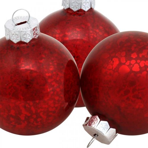 Floristik24 Palla per albero di Natale, ciondolo per albero, palla di Natale marmorizzata rossa H6,5cm Ø6cm vero vetro 24 pz