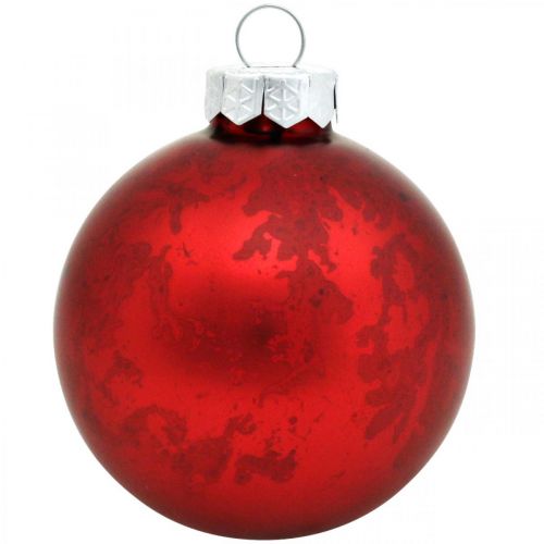Floristik24 Palla per albero di Natale, ciondolo per albero, palla di Natale marmorizzata rossa H6,5cm Ø6cm vero vetro 24 pz