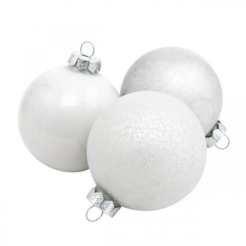 Floristik24 Palla di neve, ciondolo per albero, decorazione per albero di Natale, decorazione invernale bianca H6,5 cm Ø6 cm vero vetro 24 pezzi