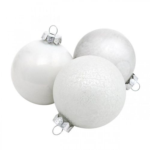 Floristik24 Sfera di neve, ciondolo albero, decorazioni per albero di Natale, decorazione invernale bianco H6.5cm Ø6cm vero vetro 24pz