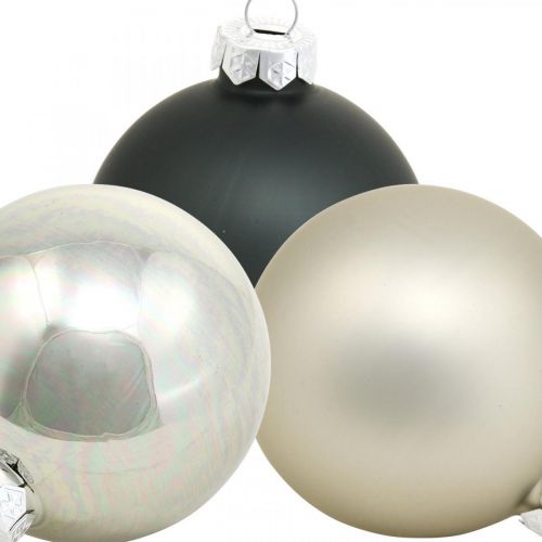 Prodotto Bauble, addobbi per l&#39;albero di Natale, pallina di Natale nero/argento/madreperla H8.5cm Ø7.5cm vero vetro 12 pezzi