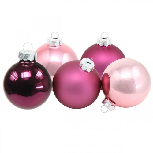 Mini palline dell&#39;albero, mix di palline di Natale, ciondolo albero di Natale viola H4.5cm Ø4cm vero vetro 24 pezzi