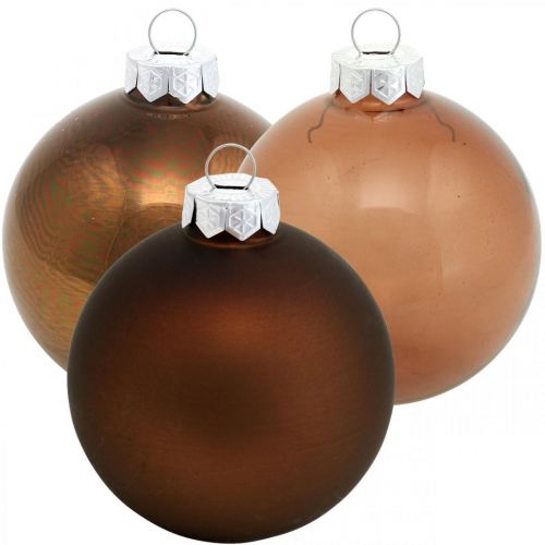 Floristik24 Palla per albero di Natale, decorazioni per albero, palline di Natale marroni H6,5cm Ø6cm vero vetro 24 pz