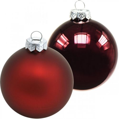 Floristik24 Palla di Natale, decorazione dell&#39;albero di Natale, palline di vetro rosso vino H8,5 cm Ø7,5 cm vero vetro 12 pezzi