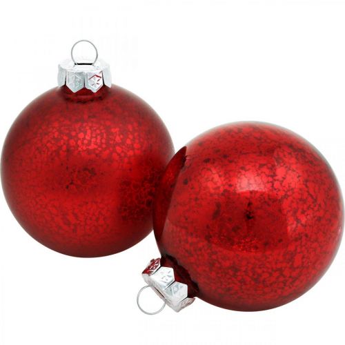 Addobbi per l&#39;albero di Natale, ciondoli per alberi, palline di Natale rosso marmorizzato H8.5cm Ø7.5cm vero vetro 14pz