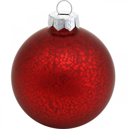 Floristik24 Addobbi per l&#39;albero di Natale, ciondoli per alberi, palline di Natale rosso marmorizzato H8.5cm Ø7.5cm vero vetro 14pz