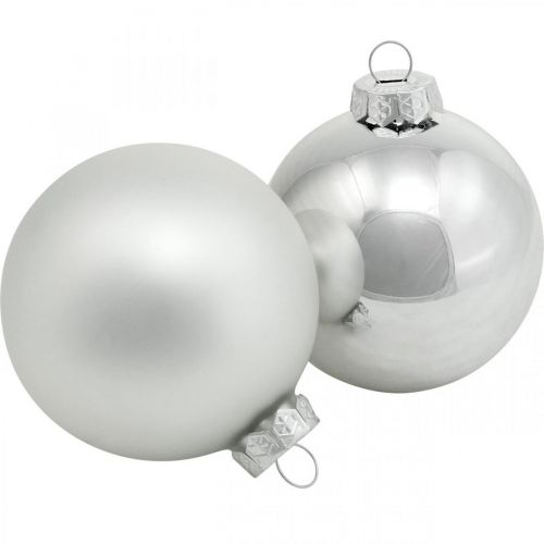 Sfera di vetro, decorazioni per l&#39;albero, palla per albero di Natale argento H8.5cm Ø7.5cm vero vetro 12 pezzi