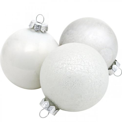 Floristik24 Palla di Natale, palla di neve, decorazione dell&#39;albero di Natale, palla di vetro bianca H8,5 cm Ø7,5 cm vero vetro 14 pezzi